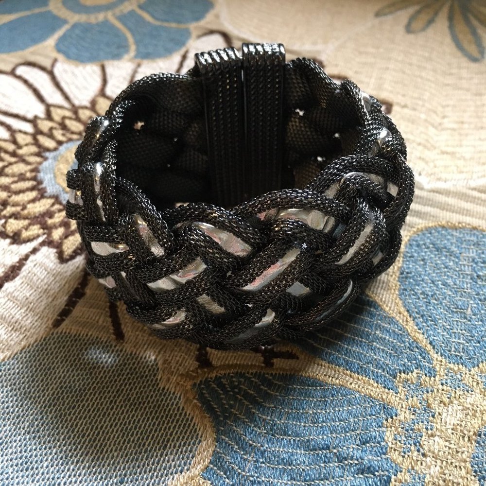 Industrial Celtic Braided Bracelet Silver Reversible Magnetized Rave Punk Cuff